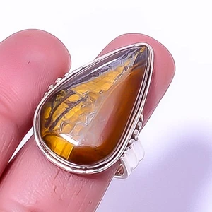 Yellow Tiger Eye - South Africa Silver Plated Bali Ring s.9 T53 A384 - Picture 1 of 6