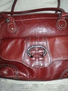 Wilson's Leather Burgundy Purse Bag (SILVER STONE HARDWARE) Front Pocket Clean - Picture 1 of 9