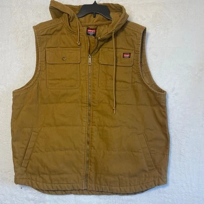 Wrangler Workwear Vest 2XL Mens Quilted Hooded Canvas Brown Sleeveless Jacket - Image 1 of 4