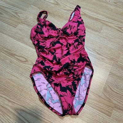 Traje de baño de una pieza floral rosa y negro verde aguamarina pequeño Foto 1 de 4