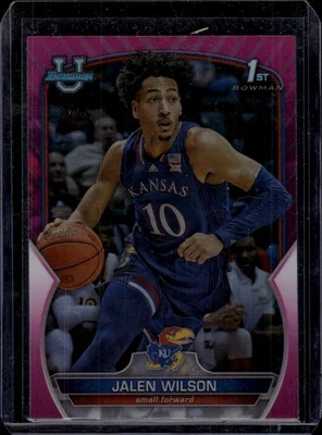 2022-23 Bowman University Chrome Pink #67 Jalen Wilson Kansas Jayhawks - Image 1 of 2