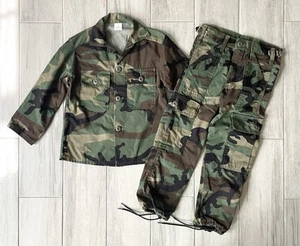 USA Vintage Kids Boys US Army Military Camo Shirt Jacket Pants Set Size 8 - Picture 1 of 15