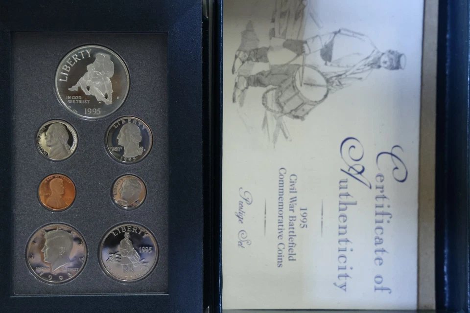 1995 US Mint Prestige Set Civil War Battlefield Commemorative Coins. Box & COA - Image 1 of 4