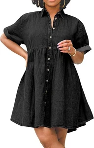 Women's Denim Babydoll Dress Summer Button Down Ruffled Tiered 2XL - Picture 1 of 9