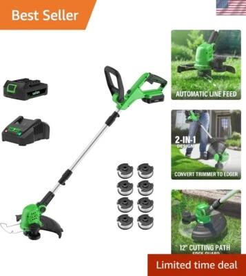 Cordless Weed Wacker 12 Inch Electric String Trimmer with Battery and Spools - Image 1 of 4