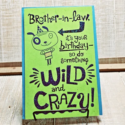 Tarjeta de cumpleaños American Greetings Brother In Law verde azul brillo salvaje Foto 1 de 4