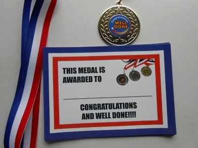 DWL GUT GEMACHT UND GRATULATIONEN MEDAILLEN 50 MM METALL / BAND / ZERTIFIKAT X 1