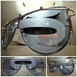 Classy Elegant Modern Retro Shield Style SUN GLASSES Silver Frame Flat Blue Lens - Picture 1 of 1