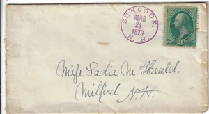 1879 violet Suncook NH star duplex to Milford NH w/ Sc# 158. Clear strike.(a2862 - Picture 1 of 4