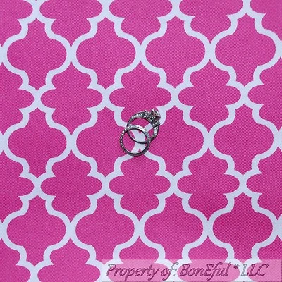BonEful FABRIC FQ Cotton Woven Decor Pink White Damask Pattern Print Calico Girl - Image 1 of 4