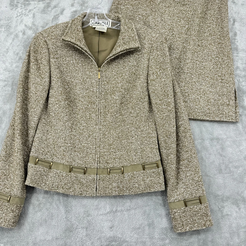 Carlisle 裙子套装女式 2 羊毛混纺西装外套拉链素食麂皮绒装饰职业城市 — 第 1/4 张图片