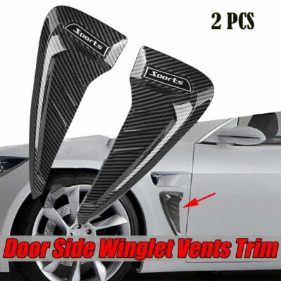 Pair Carbon Fiber Look Shark Style Side Fender Vent  Decor Air Wing Cover Trim - Image 1 of 4
