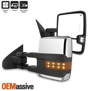2x Espejo de remolque cromado giratorio LED térmico [plegable eléctrico] para Silverado Sierra 14-18 - Imagen 1 de 10
