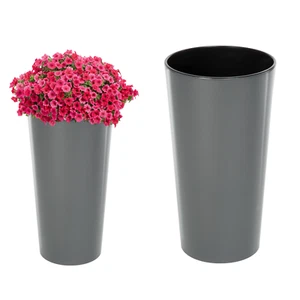Blumenkübel Hochglanz Rund Slim Blumentopf Pflanzkübel anthrazit 5 Größen NEU! - Bild 1 von 17