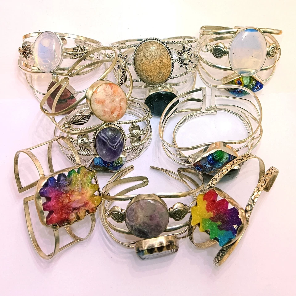 ¡Año Nuevo! Brazalete enchapado en plata 925 con piedras preciosas de jaspe y mezcla lote al por mayor de 20 piezas Foto 1 de 4