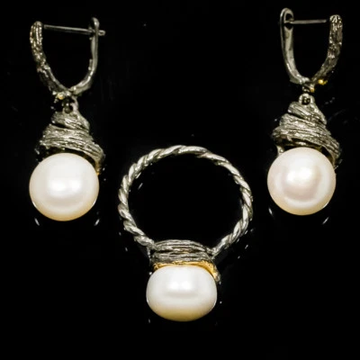 Jewelry Gift Not Enhanced Natural Pearl Silver SET 925 Sterling Silver / RVSS01 - Image 1 of 3