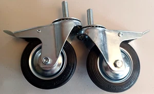 2er Set Gewinde 1-1/2" x 1/2" drehbar arretierbar Gummi 4 Zoll Rollen / Räder - Bild 1 von 3