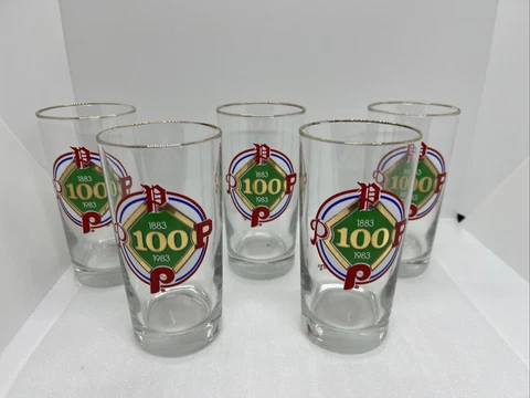 BASEBALL PHILLIES Set Of 5 Glasses 1883-1983 ROY ROGERS 100TH Anniversary Set Cover
