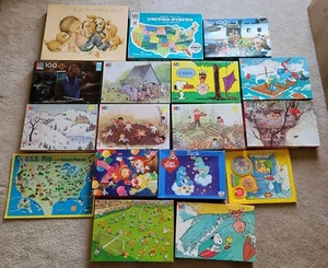 Huge LOT/SET/BUNDLE 17 RARE VINTAGE JIGSAW PUZZLES Milton Bradley Springbok ETC - Picture 1 of 6