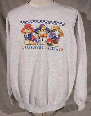 Sudadera Pullover Vintage Country Cats Gris Cuello Redondo Adulto Talla XL Foto 1 de 4