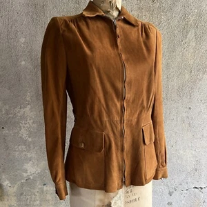 Vintage 1930s Gazelda Superior-Suede Leather Jacket Coat Sportswear Soft Pockets - Picture 1 of 23