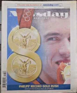 Michael Phelps Passes Mark Spitz NY Newsday 17/08/2008 🤑 - Imagen 1 de 3