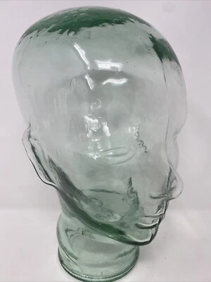 Винтажный зеленый/синий стеклянный манекен голова - парик / шляпа дисплей держатель стойка 11-1/2" высотой - Изображение 1 из 4