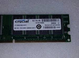1GB 184p PC3200 CL3 16c 64x8 DDR400 2Rx8 2.5V UDIMM RFB - Picture 1 of 1