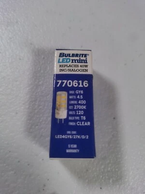 Bulbrite led mini 770616  LED4GY6/27K/D/2 T6 GY6 clear 400 lumen replaces 40w  - Image 1 of 4