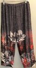 NWTs Sunflower By Firmiana Size L Floral Crop Pants Black Red Button Cuff Hem
