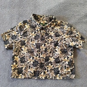 David Taylor Collection Shirt Womens 10-12 Hawaiian Aloha Brown Leaves Modded - Picture 1 of 6