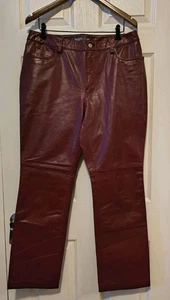 VTG GAP Women Sz 14 X 31" Genuine Leather Y2K Retro Bootcut Pants Burgundy Red - Picture 1 of 9