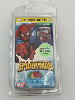 VTG 2007 Fruit Of The Loom Funpals Spider-Man Boys Briefs 3pk Sz 4 Glow Sealed - Image 1 of 4