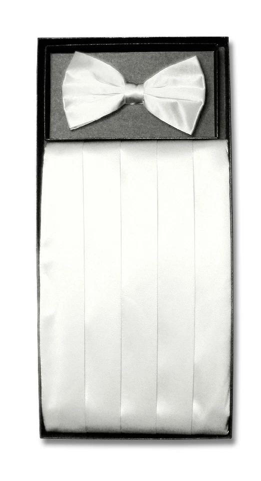 SILK Cumberbund & BowTie Solid WHITE Color Men's Cummerbund Bow Tie Set - Image 1 of 1