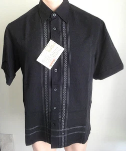 NWT $55 Men's CUBAVERA Button SHIRT Embroidered Stitch BLACK Rayon Blend MEDIUM - Picture 1 of 6