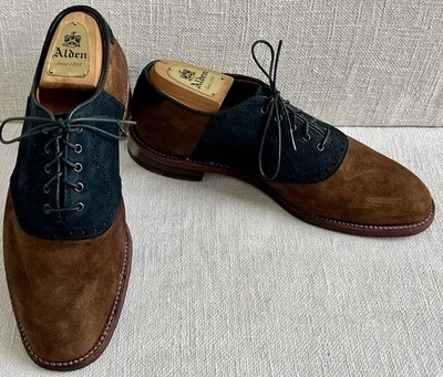 Alden x J Gilbert 99780 Snuff & Navy Suede Saddle Shoe TTS Plaza Last Men’s 7 D - Image 1 of 4