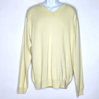 Suéter Kinross Amarillo Seda Mezcla Cachemira Manga Larga Cuello en V Pullover Talla XL Foto 1 de 4