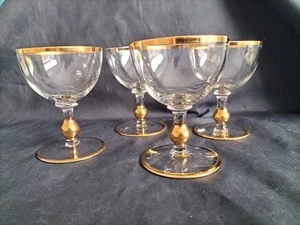 Juego de 4 copas de cóctel vintage estilo ART DECO, tallos y bordes dorados - Imagen 1 de 2