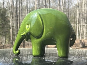 Italian Mid-Century Modern MCM Ceramic Avocado Green Signed Elephant Money Bank| - Picture 1 of 24