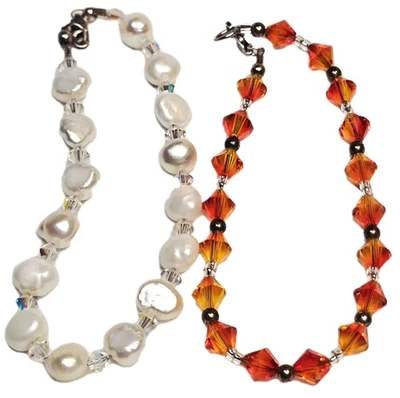 2 Gemstone Pearl Crystal Sterling Silver Bracelet 925 7" - Image 1 of 4