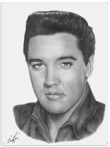 Elvis Headshot Pencil Portrait by Chris Burns Kühlschrankmagnet 90mm x 60mm (og) - Bild 1 von 1