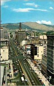Salt Lake City UT Main Street Aerial View 1950s Autos Walker Bank postcard NQ9 - Picture 1 of 2