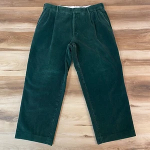 Lands End Corduroy Pants Mens 35 x 26 Green Wide Wale Pleated - Foto 1 di 10
