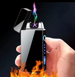Usb Electric Lighter Finger Print Touch Fire Plasma Double Arc Windproof Metal - Picture 1 of 8