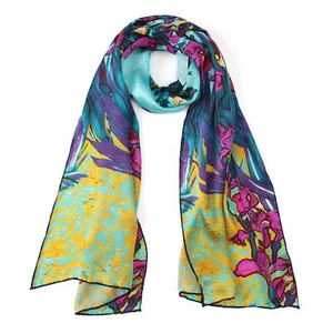 Long Charmeuse Silk Scarf Classic Art Print Purple Iris by Van Gogh - Picture 1 of 6