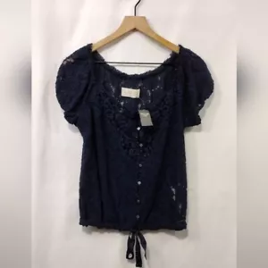 NWT Abercrombie & Fitch Crochet Lace Top Women's L Blue Fairy Cottagecore Retro - Picture 1 of 9