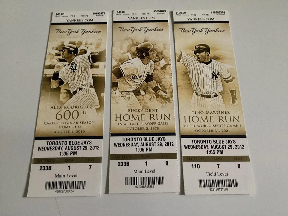 YANKEES 2012 TICKET STUB 8/29/12 VS BLUE JAYS~PICK COVER - Image 1 of 1