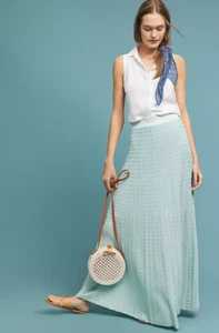 NWT Cecilia Prado Thalassa Knit Maxi Skirt XS Mint Green Anthropologie Chevron - Picture 1 of 11