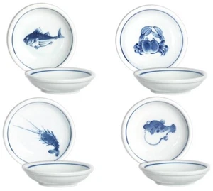 4 STCK. Japanische 3,5"D Sojasauce Eintauchen Geschirr Garnelen Fisch Krabbe Fugu Made in Japan - Bild 1 von 4