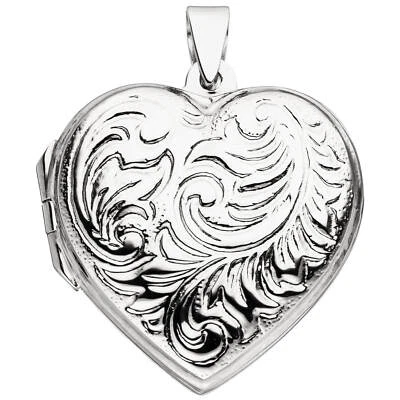 Ciondolo Medaglione Per 2 Foto A Cuore In Argento 925 Rodio, Gioielli Da Donna - Immagine 1 di 3